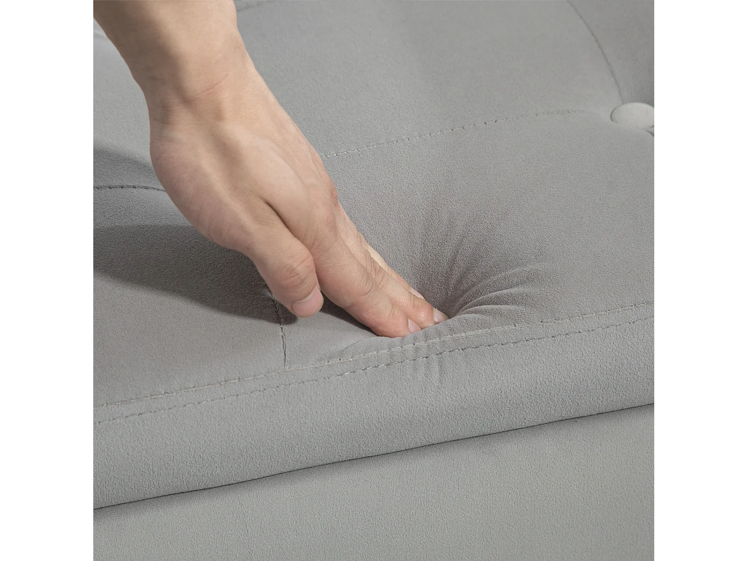 Banc de rangement avec accoudoirs, design luxueux, polyester velouté, gris clair (107x42x65 cm)