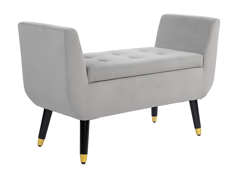 Banco con almacenaje y reposabrazos, diseño lujoso, poliéster aterciopelado, gris claro (107x42x65 cm)