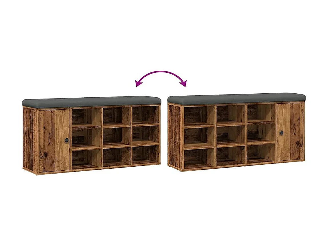 Banc à chaussures vieux bois 102x32x50 cm bois d'ingénierie