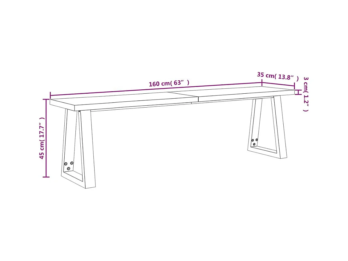Banc avec bord vivant 160 cm bois d'acacia massif
