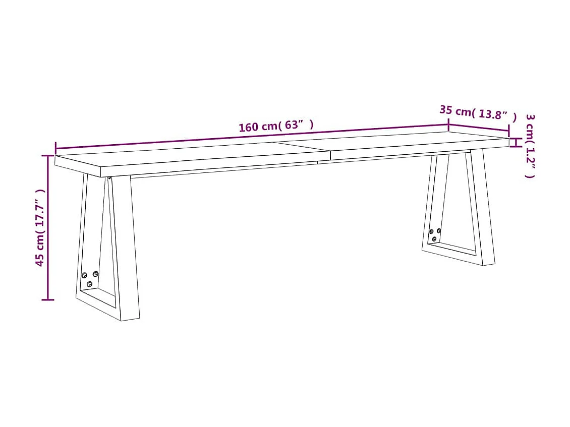 Banc avec bord vivant 160 cm bois d'acacia massif