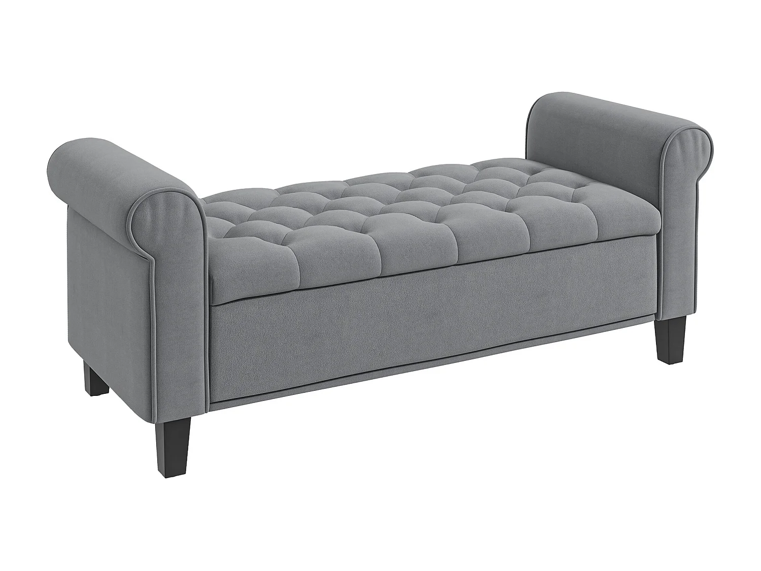 Banc rembourré en velours, avec rangement intégré pour chambre, polyester, gris (126x48.5x57cm)