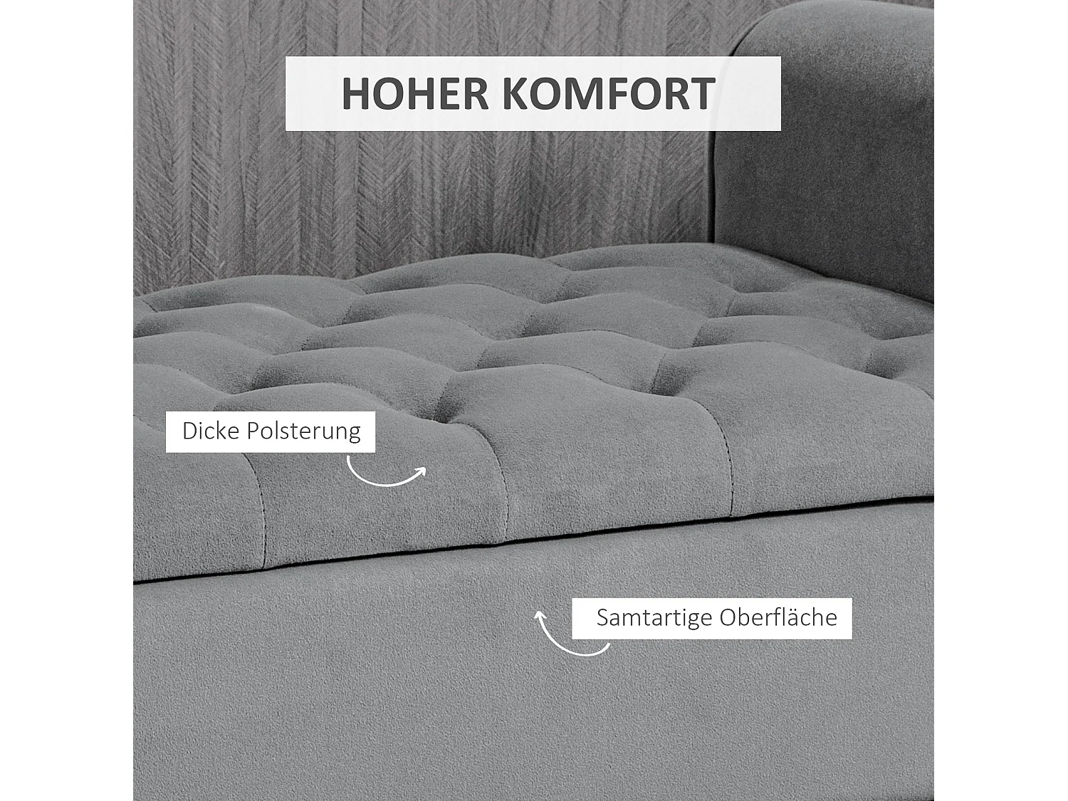 Banc rembourré en velours, avec rangement intégré pour chambre, polyester, gris (126x48.5x57cm)