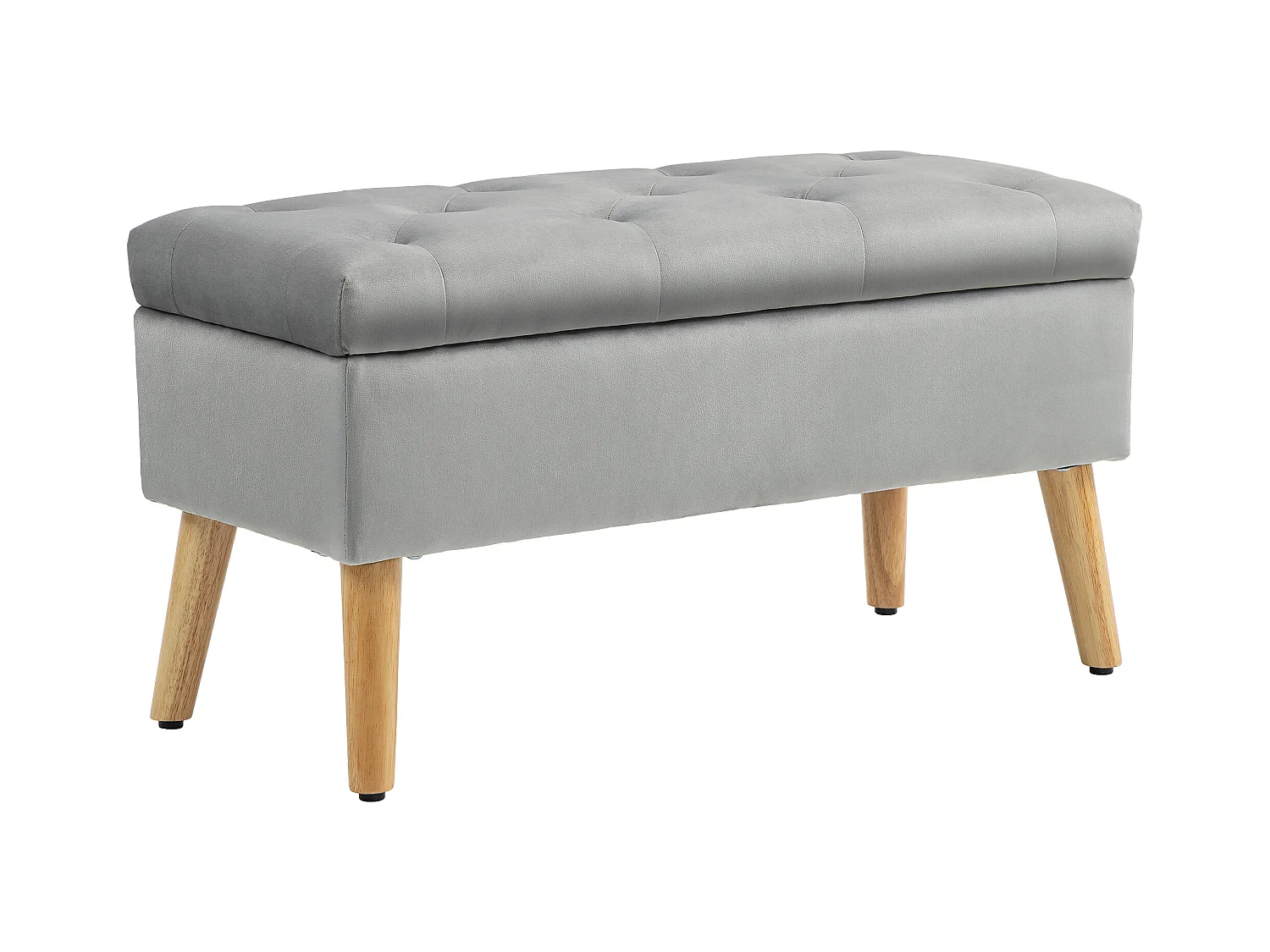 Banc de rangement avec assise rembourrée, design élégant, polyester et bois d'hévéa, gris (102x35x43cm)
