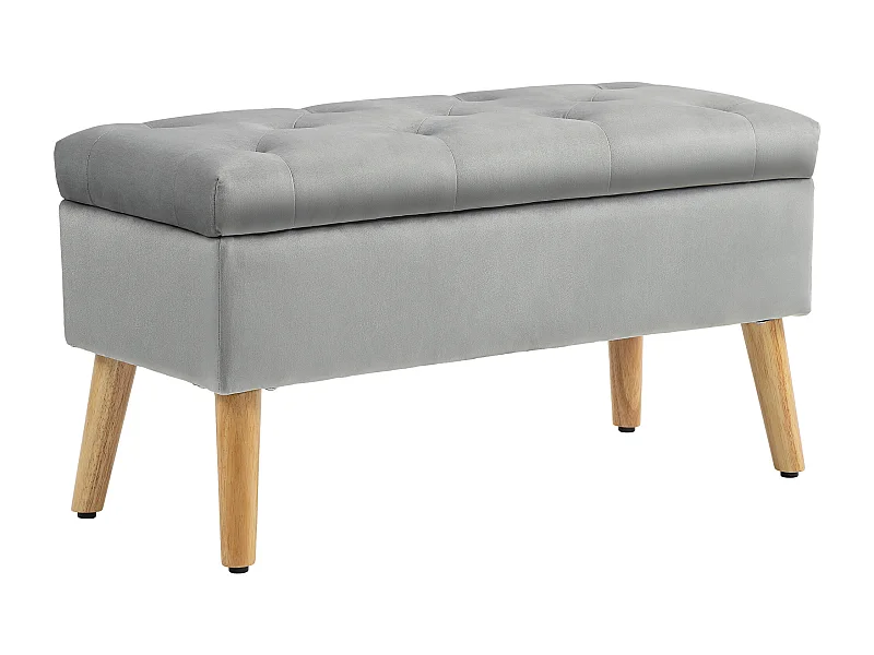 Banco con almacenaje y asiento acolchado, diseño elegante, poliéster y madera de caucho, gris (102x35x43cm)