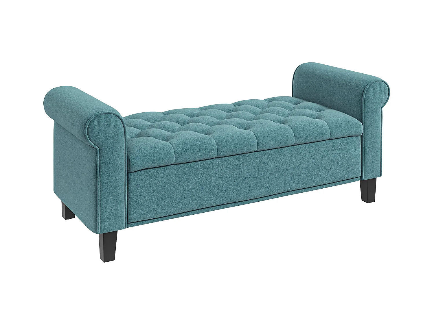Banc de lit rembourré en velours, avec rangement intégré, polyester, vert (126x48.5x57 cm)