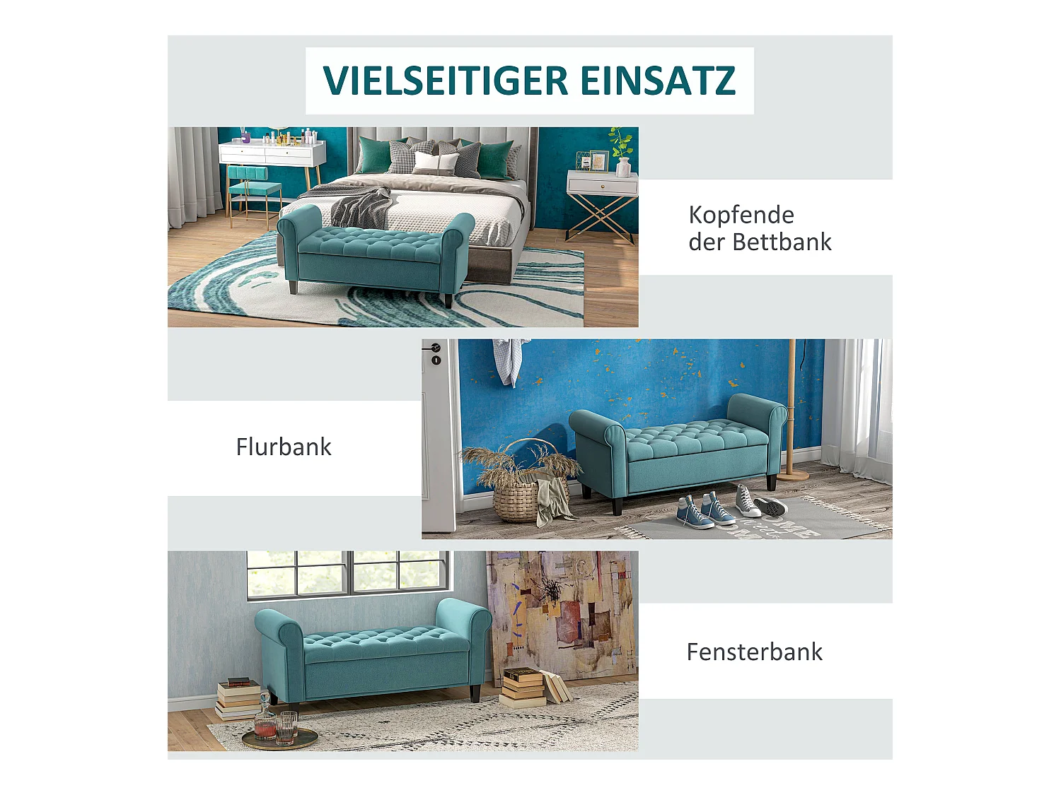 Banc de lit rembourré en velours, avec rangement intégré, polyester, vert (126x48.5x57 cm)