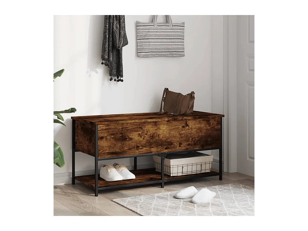 Sitzbank mit Stauraum aus geräucherter Eiche, 100 x 42,5 x 47 cm, Holzwerkstoff