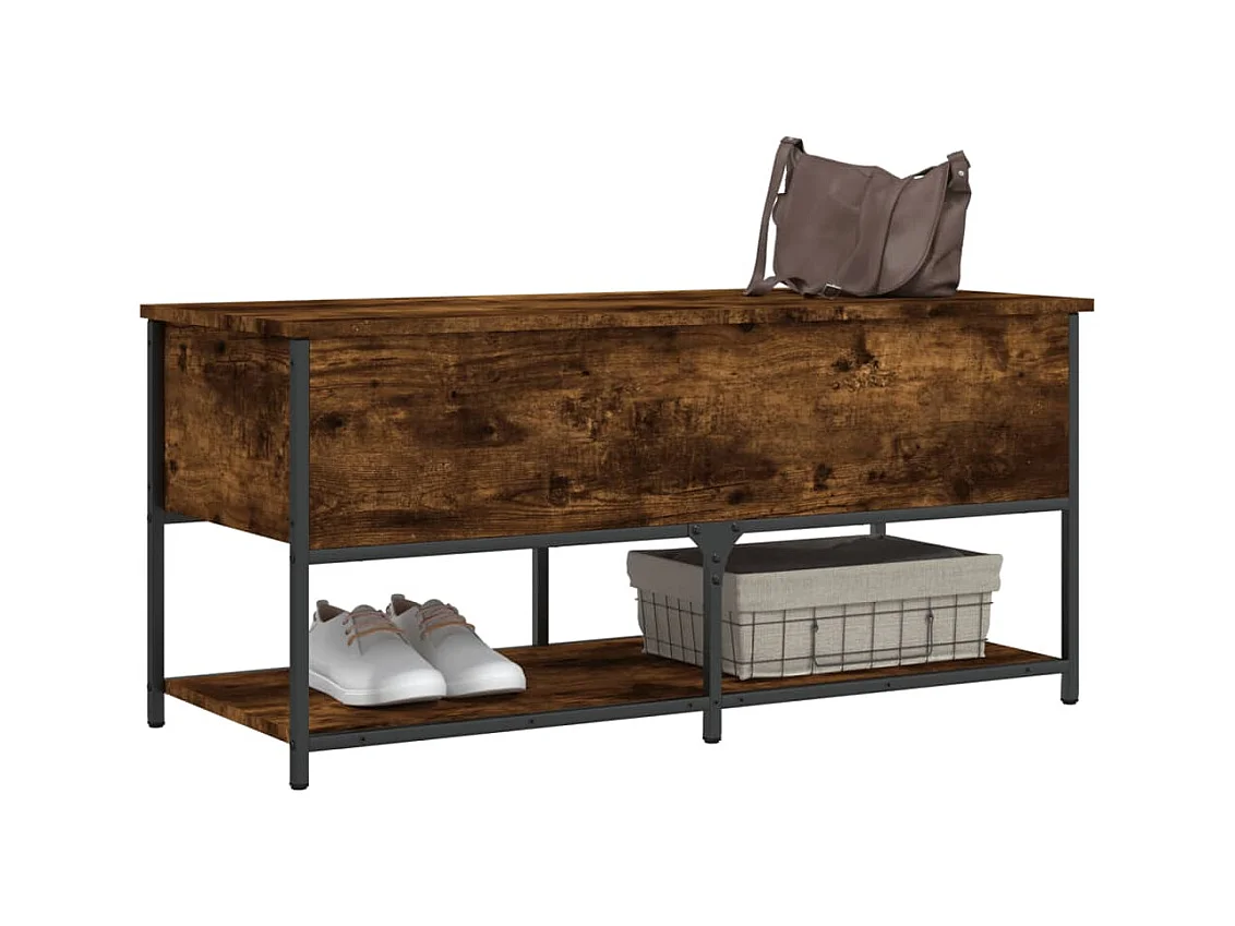 Sitzbank mit Stauraum aus geräucherter Eiche, 100 x 42,5 x 47 cm, Holzwerkstoff