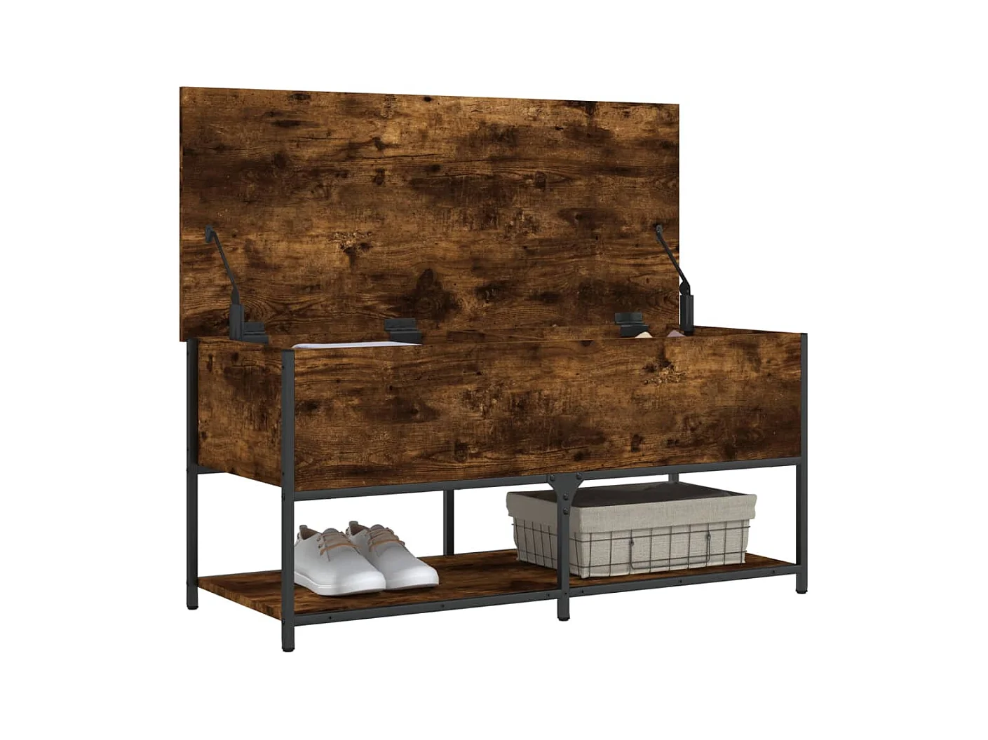 Sitzbank mit Stauraum aus geräucherter Eiche, 100 x 42,5 x 47 cm, Holzwerkstoff