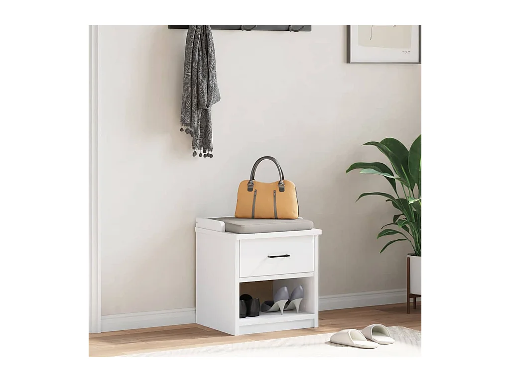 Banc de couloir SANDNES blanc 45x40x50 cm bois de pin massif