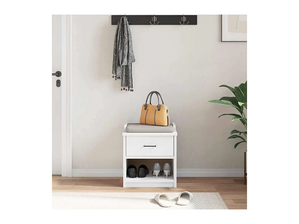 Banc de couloir SANDNES blanc 45x40x50 cm bois de pin massif