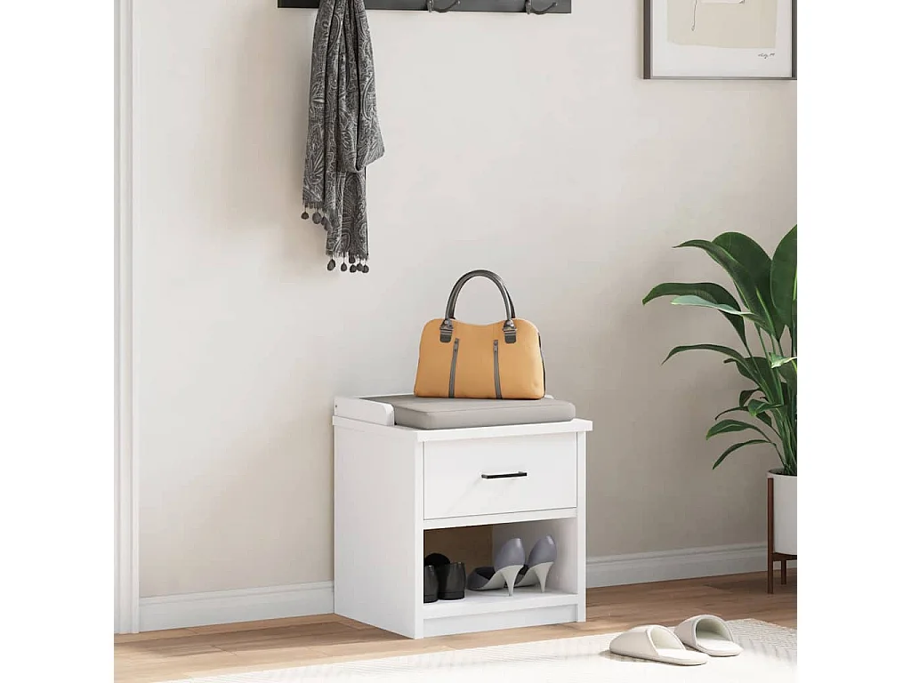 Banc de couloir SANDNES blanc 45x40x50 cm bois de pin massif