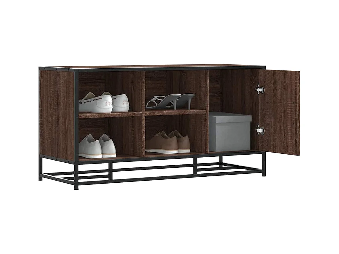 Panca portascarpe in rovere marrone realizzata in legno ingegnerizzato e metallo