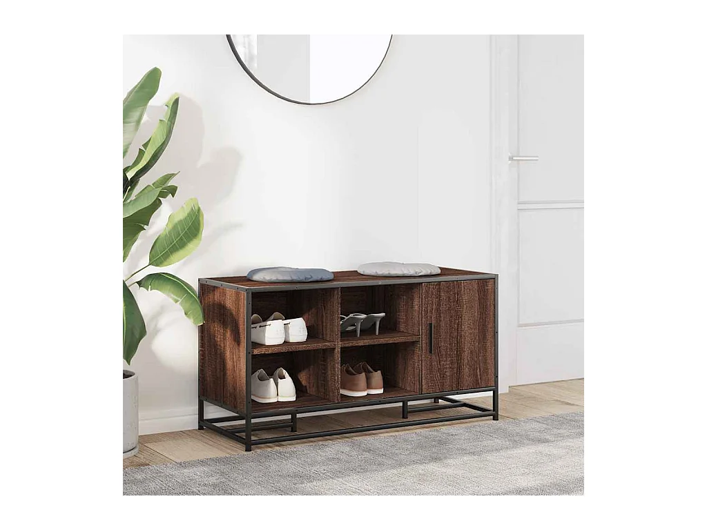 Panca portascarpe in rovere marrone realizzata in legno ingegnerizzato e metallo