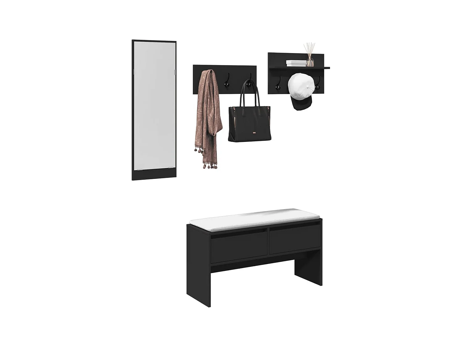 Set di mobili da ingresso in legno ingegnerizzato nero da 4 pezzi