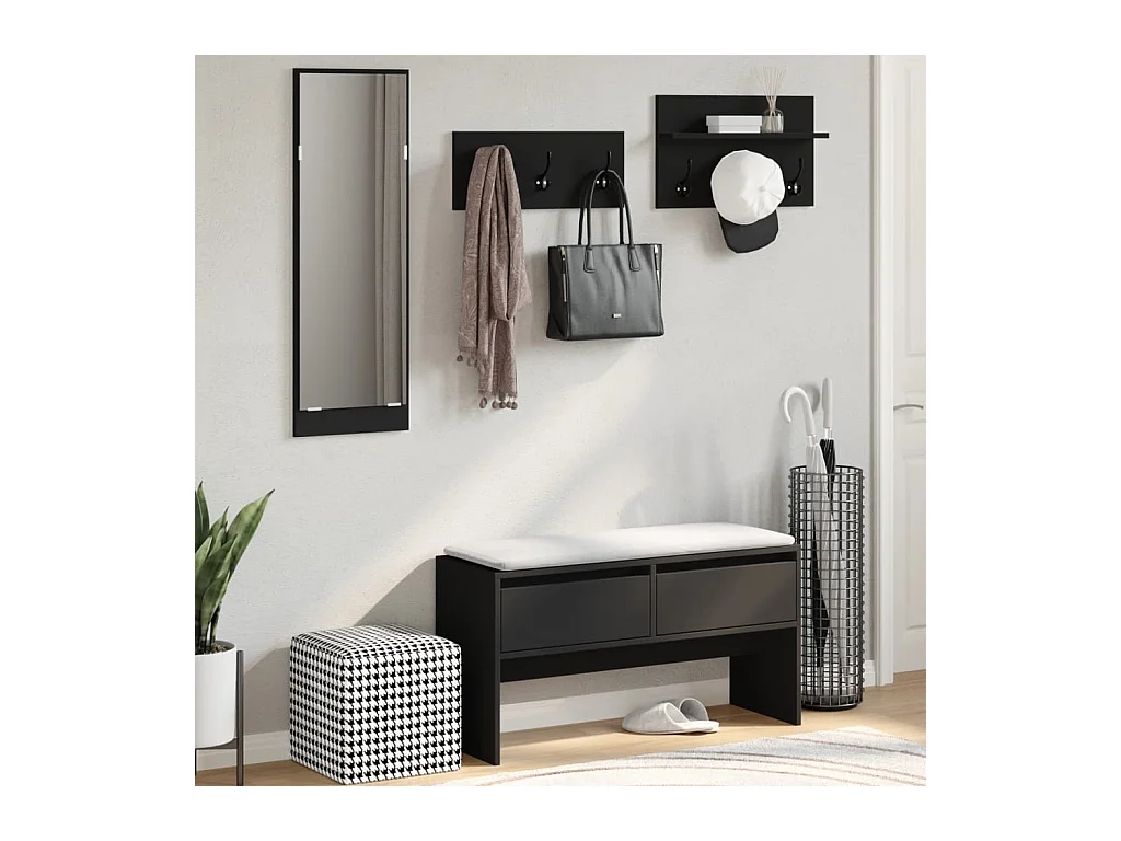Set di mobili da ingresso in legno ingegnerizzato nero da 4 pezzi
