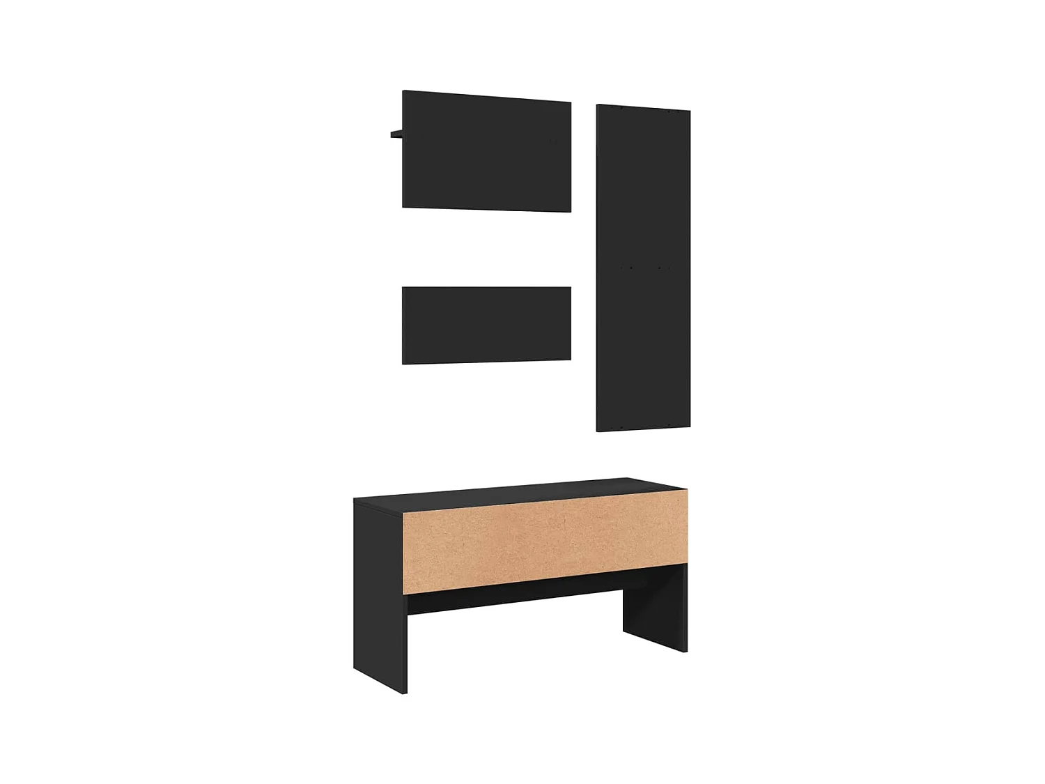 Set di mobili da ingresso in legno ingegnerizzato nero da 4 pezzi