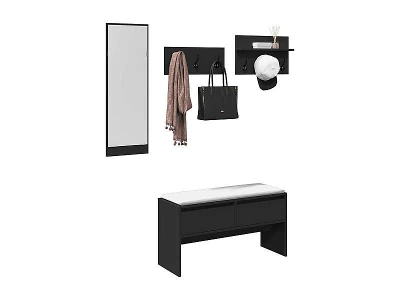 Set di mobili da ingresso in legno ingegnerizzato nero da 4 pezzi