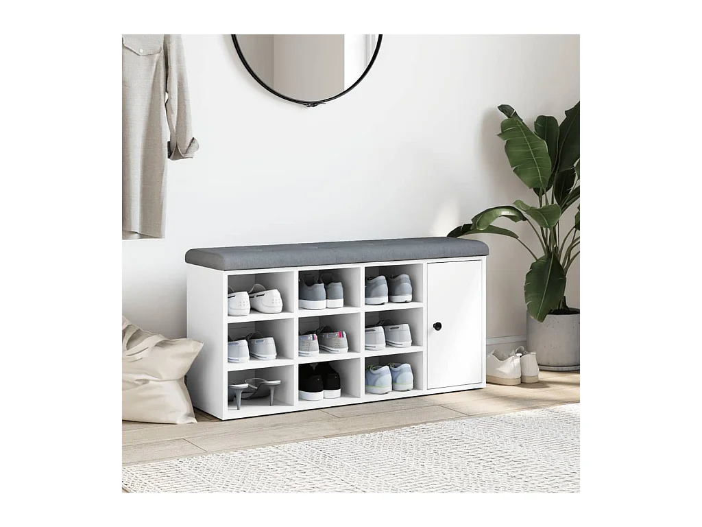 Panca portascarpe bianca 102x32x50 cm in legno ingegnerizzato