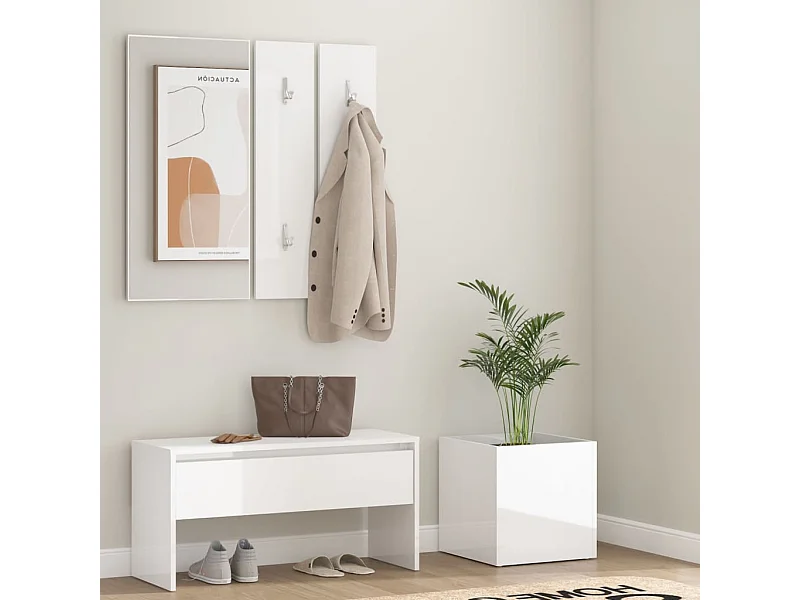 Conjunto de muebles de recibidor de madera de ingeniería blanca brillante