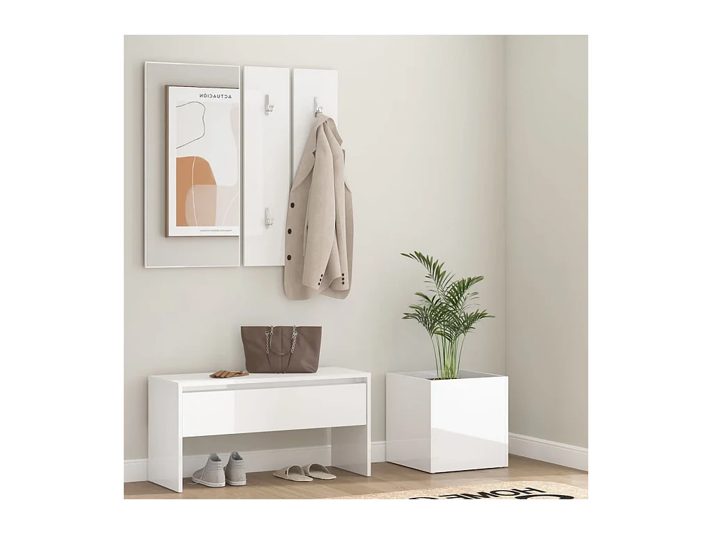 Flurmöbel-Set, Holzwerkstoff, Weiß glänzend