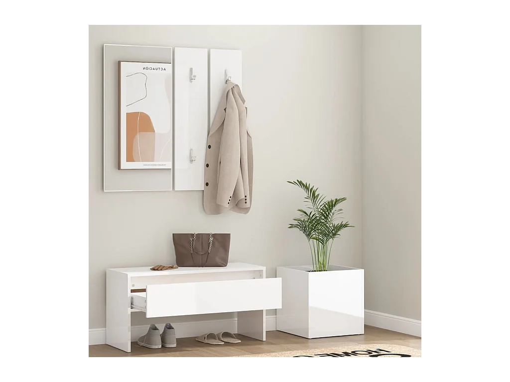 Flurmöbel-Set, Holzwerkstoff, Weiß glänzend