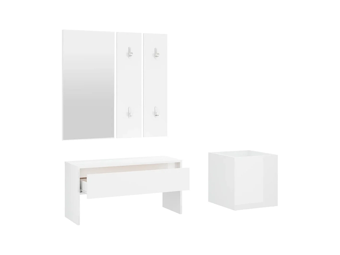 Flurmöbel-Set, Holzwerkstoff, Weiß glänzend