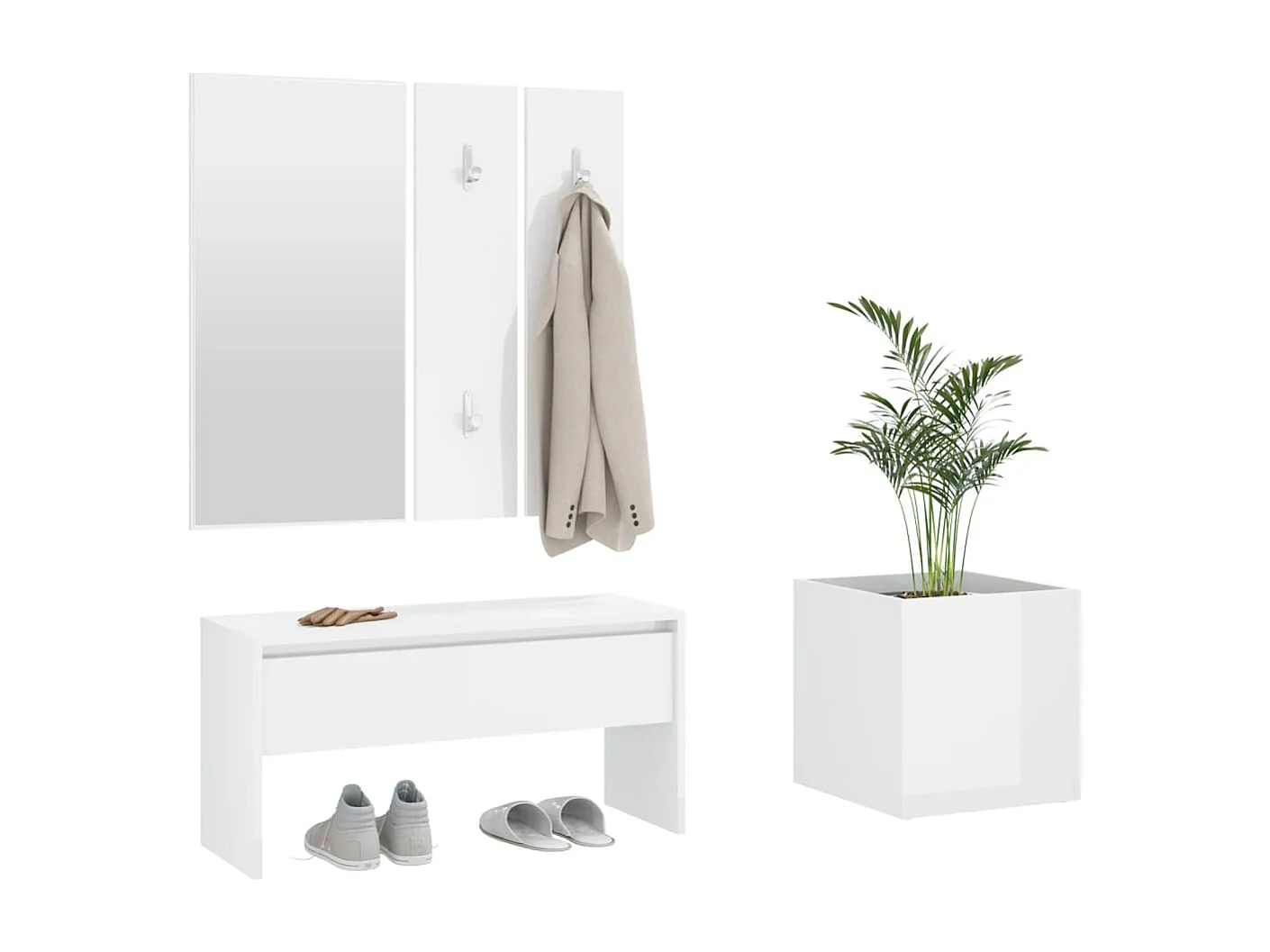 Set di mobili per corridoio in legno ingegnerizzato bianco lucido