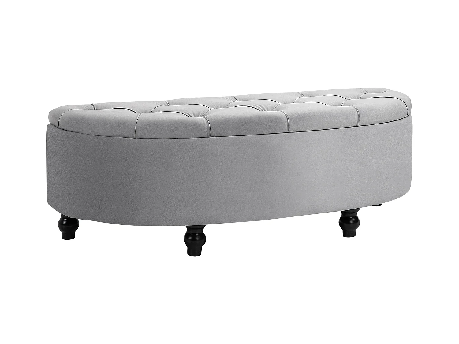Banc de rangement avec assise velours, polyester et bois, gris (120x46x42 cm)
