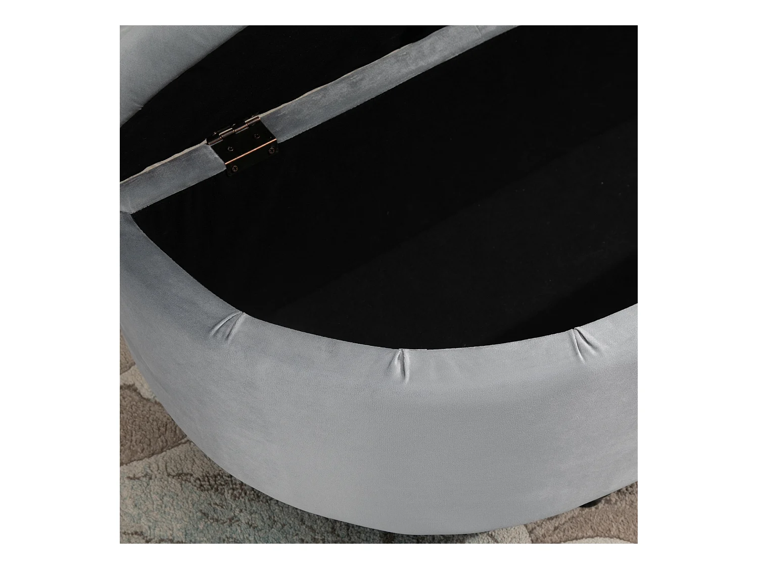 Banc de rangement avec assise velours, polyester et bois, gris (120x46x42 cm)