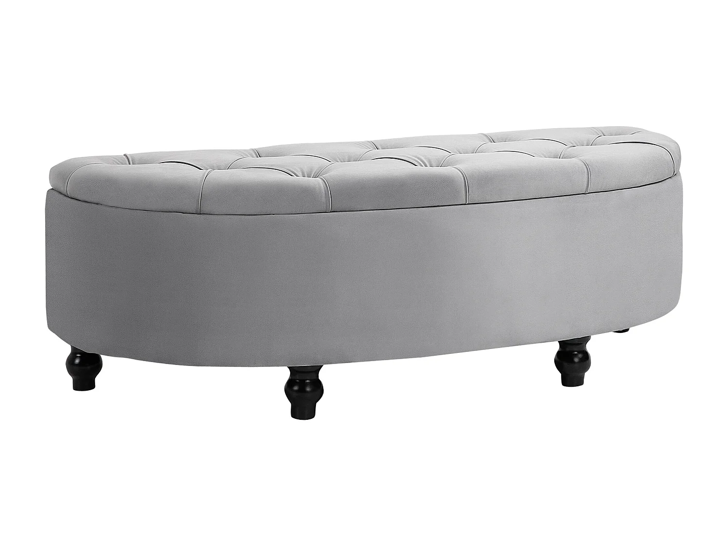 Banc de rangement avec assise velours, polyester et bois, gris (120x46x42 cm)