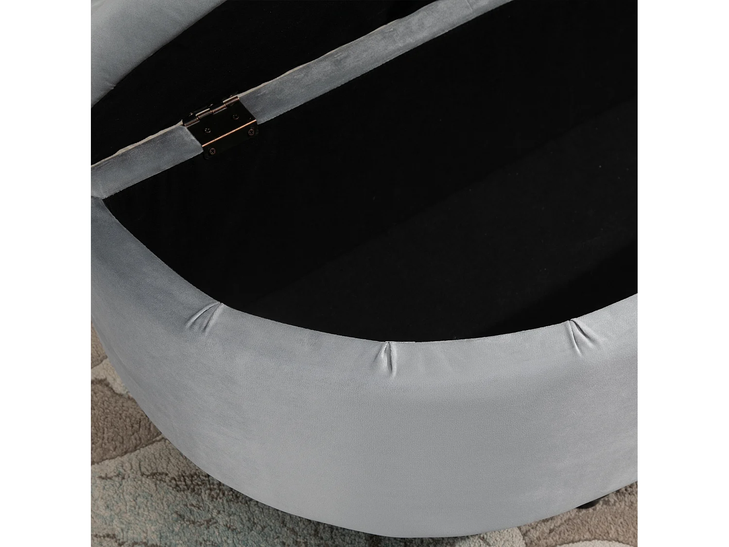 Banc de rangement avec assise velours, polyester et bois, gris (120x46x42 cm)