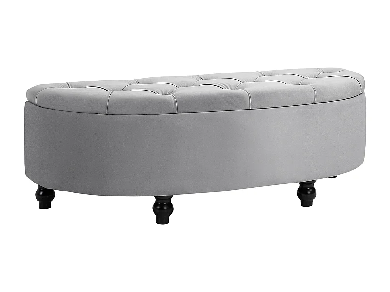 Banco con almacenaje y asiento de terciopelo, poliéster y madera, gris (120x46x42 cm)