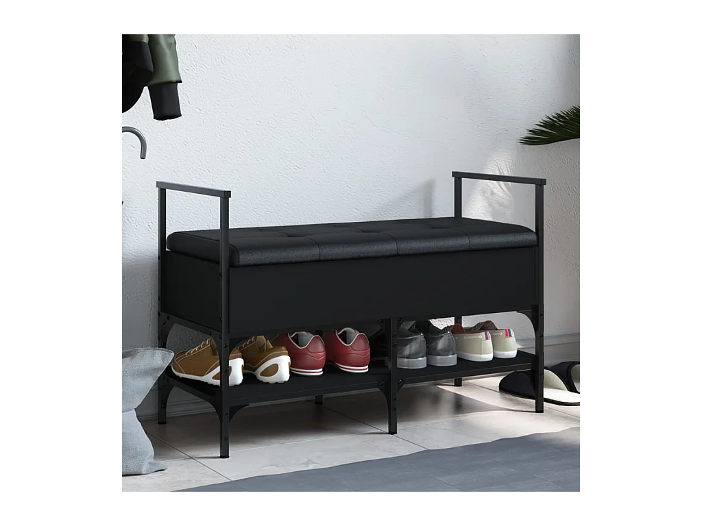 Panca portascarpe nera 85,5x42x57,5 cm in legno ingegnerizzato