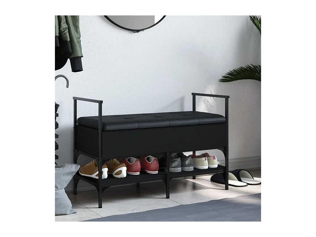 Panca portascarpe nera 85,5x42x57,5 cm in legno ingegnerizzato