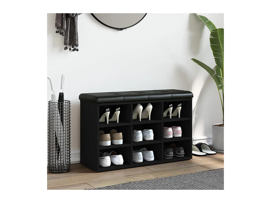 Panca portascarpe nera 82x32x50 cm in legno ingegnerizzato