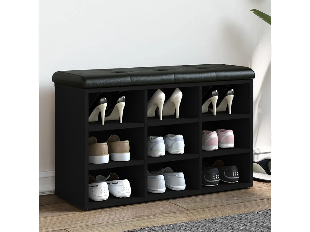 Banco zapatero negro 82x32x50 cm madera de ingeniería