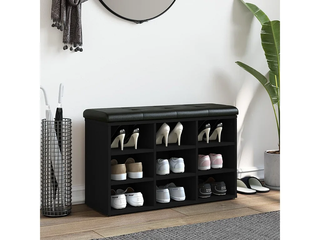 Banco zapatero negro 82x32x50 cm madera de ingeniería