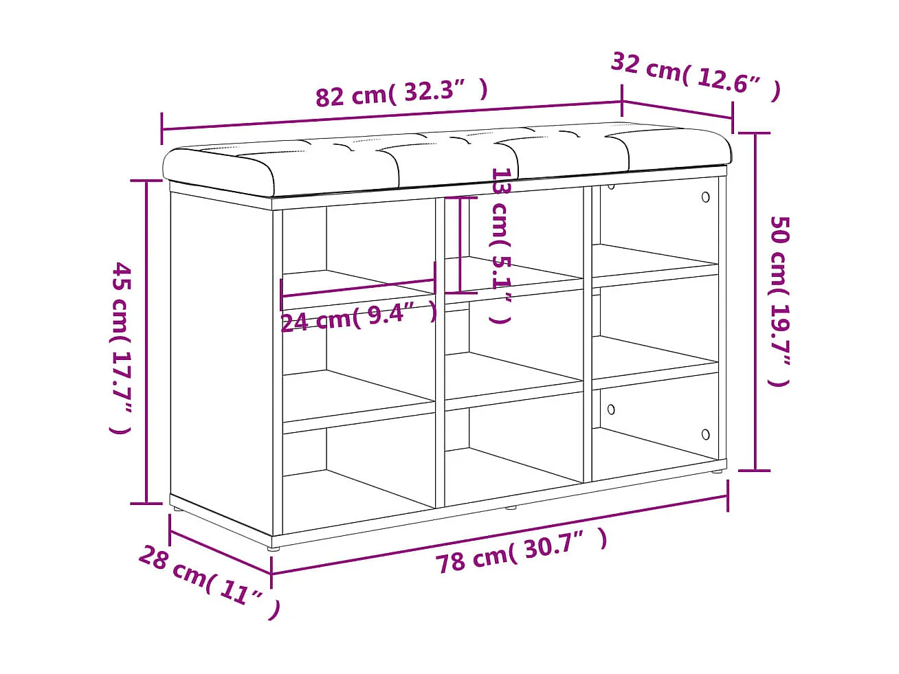 Banco zapatero negro 82x32x50 cm madera de ingeniería