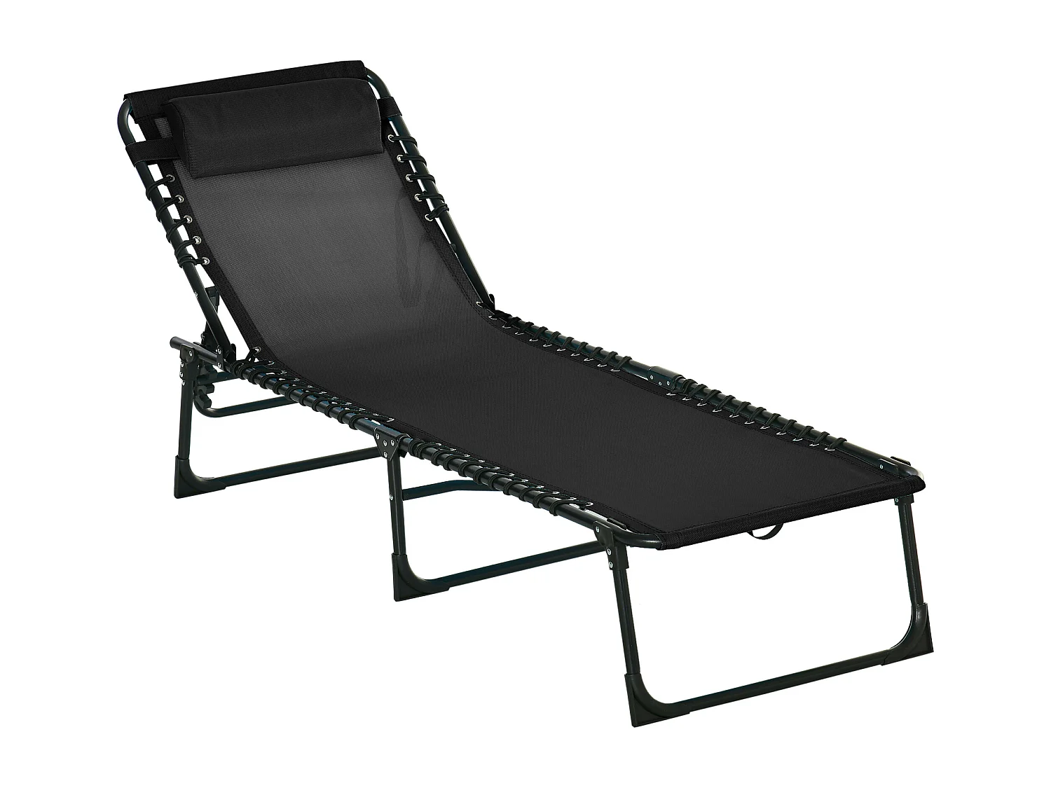 Chaise longue pliante, 4 positions réglables, acier et tissu respirant, noir (197x58x30-103 cm)