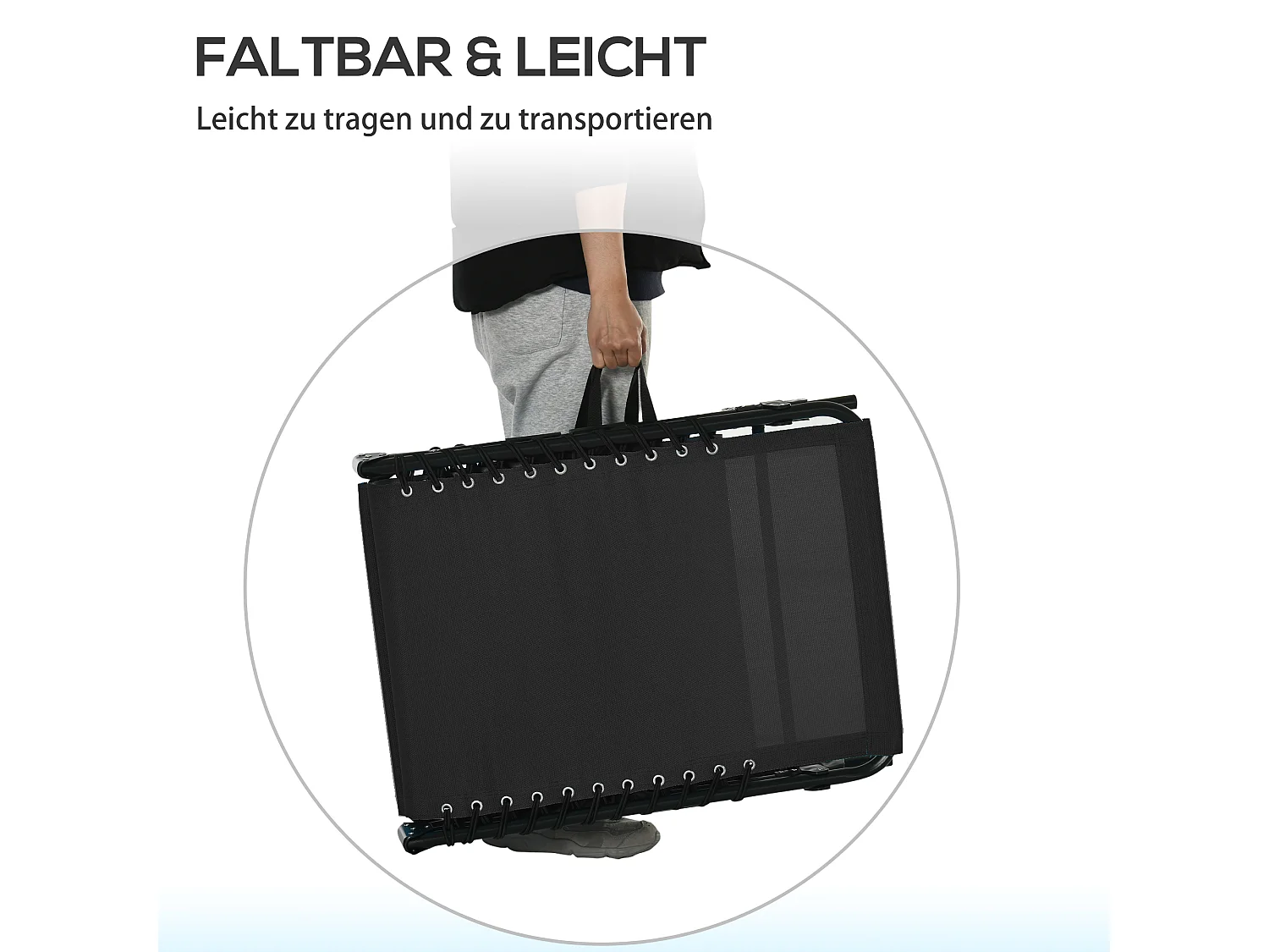 Chaise longue pliante, 4 positions réglables, acier et tissu respirant, noir (197x58x30-103 cm)