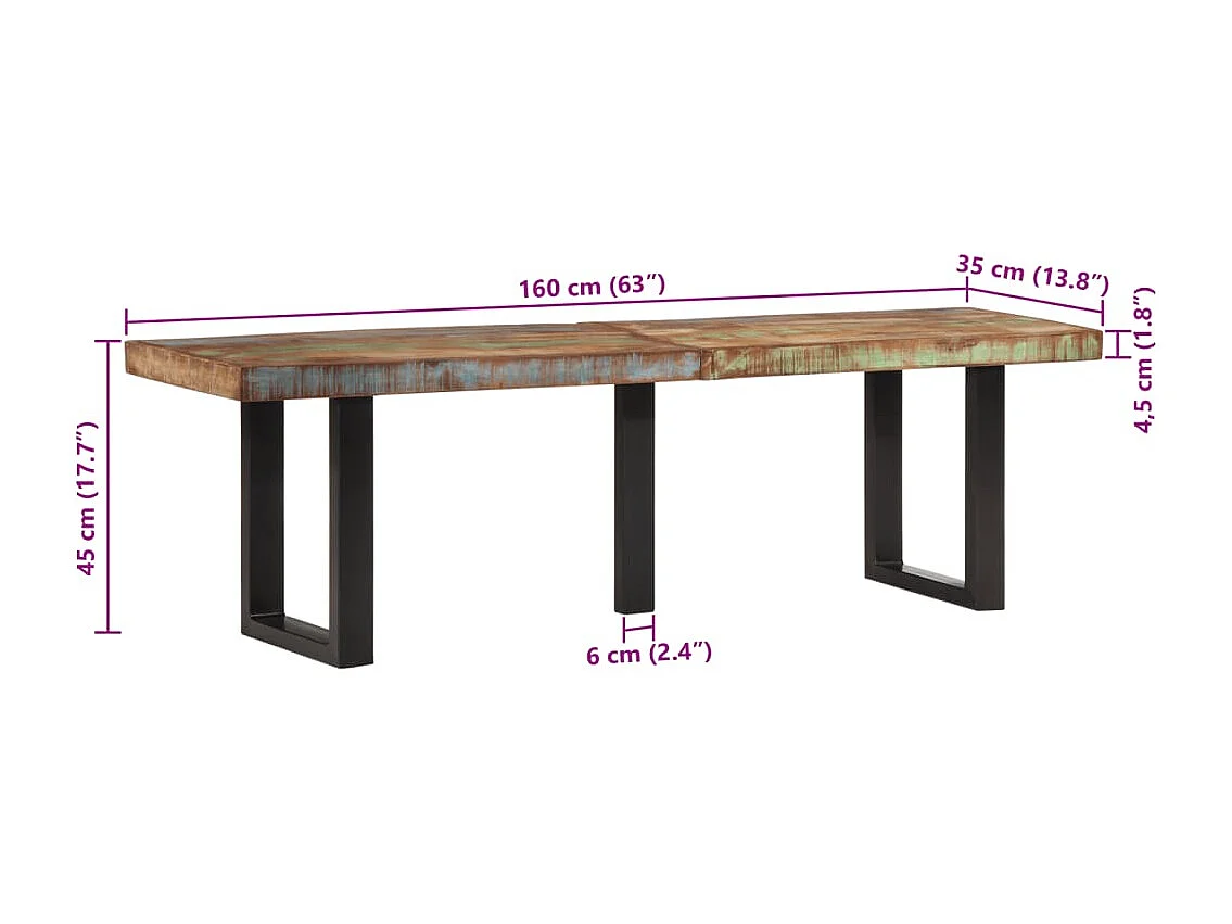 Panca da 160 cm realizzata in legno massello di recupero e acciaio