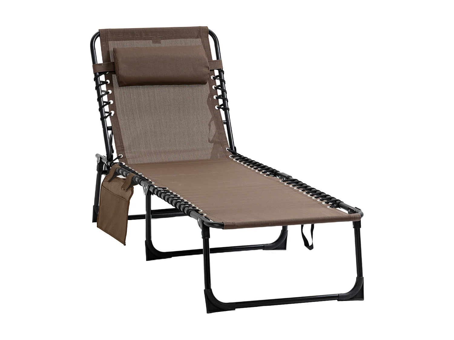 Opvouwbare loungestoel met 5-posities verstelbare rugleuning, duurzame polyesterstof, bruin (185x58x30cm)