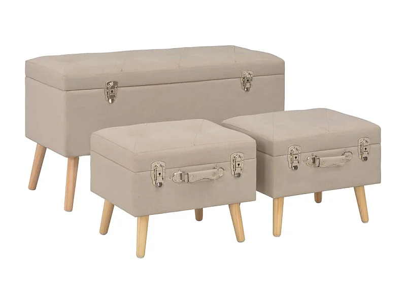 Opbergkrukken set van 3 Beige Stof