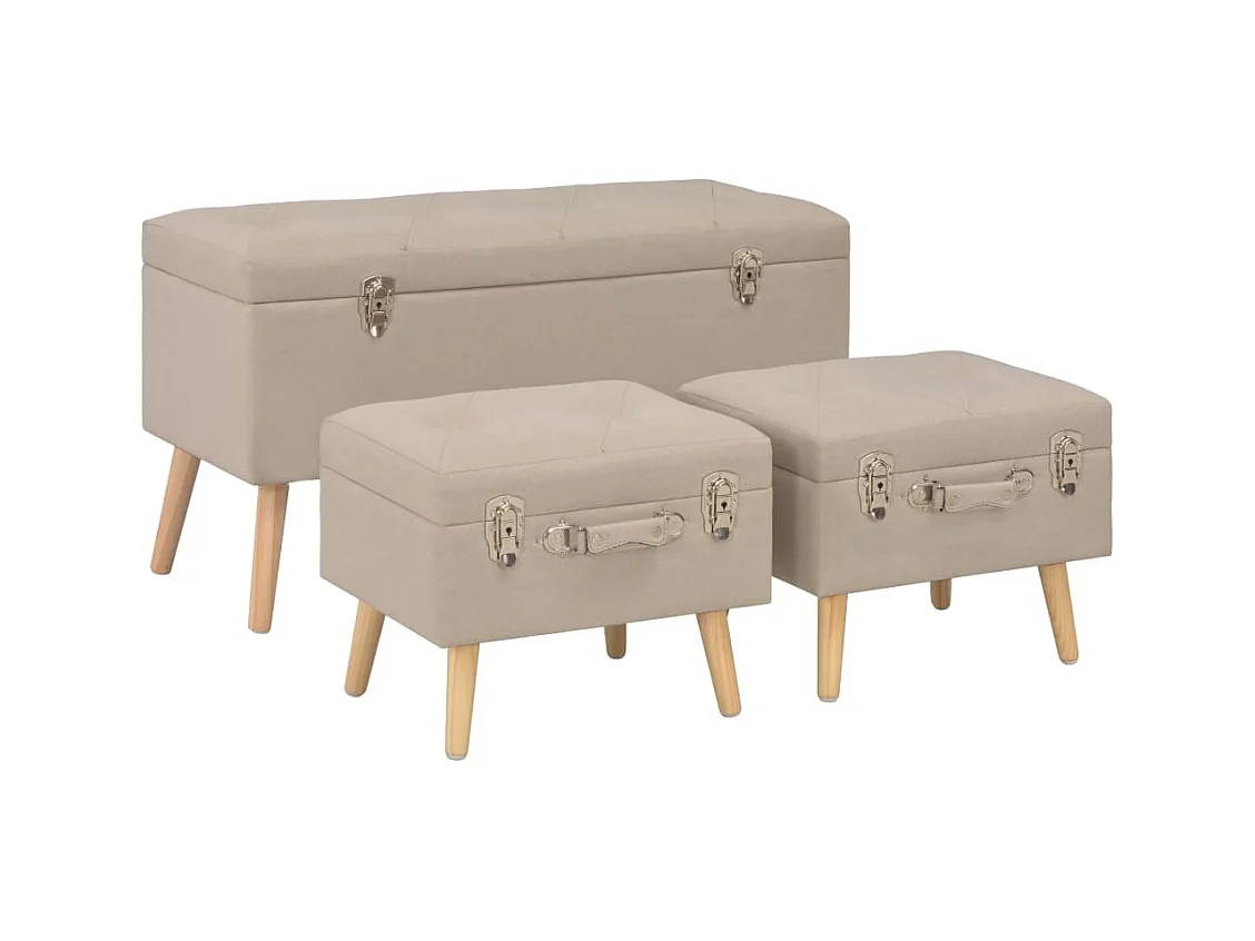 Opbergkrukken set van 3 Beige Stof