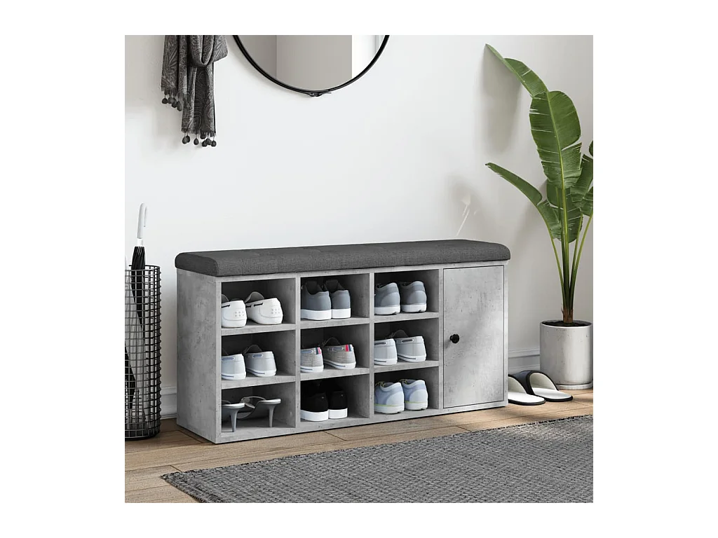 Banc à chaussures gris béton 102x32x50 cm bois d'ingénierie