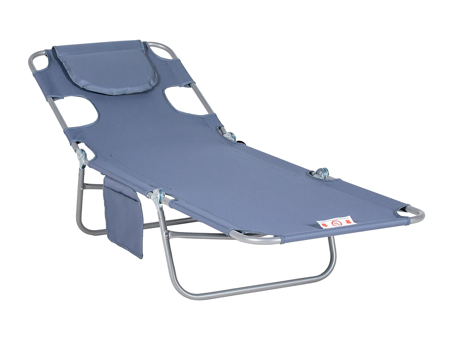 Chaise longue pliante avec dossier 5 positions, polyester, gris (185x55x29cm)