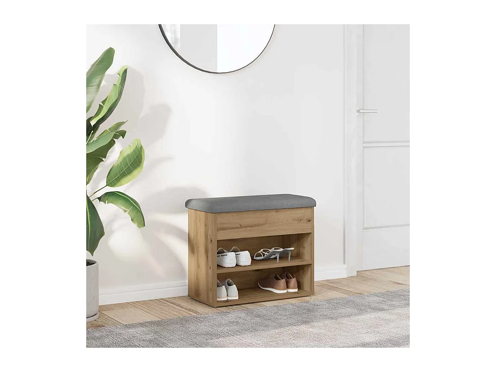 Banc à chaussures chêne artisanal 62x32x50 cm bois d'ingénierie