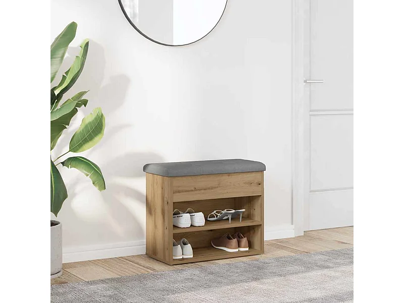 Banc à chaussures chêne artisanal 62x32x50 cm bois d'ingénierie